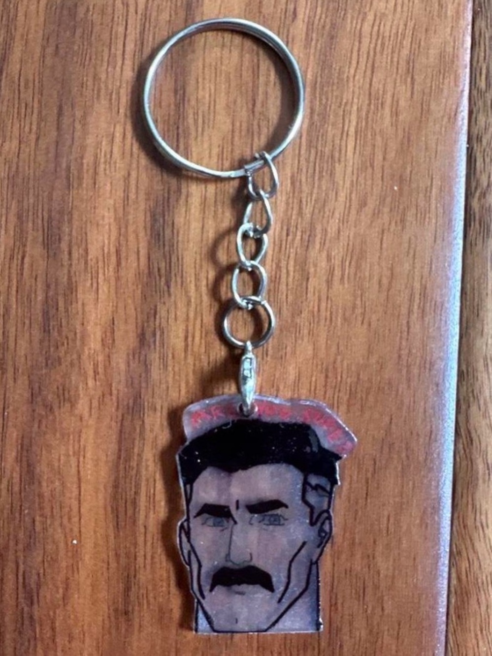 Handmade Omni Man ‘Invincible’ Portrait Keychain - Black & Red Accent